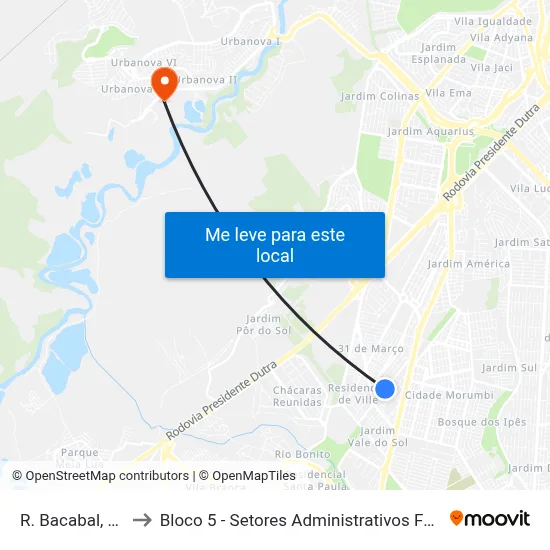 R. Bacabal, 3060 to Bloco 5 - Setores Administrativos Fve / Univap map