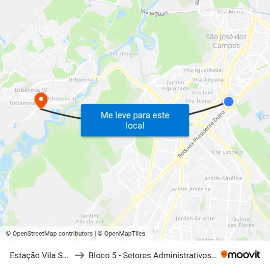 Estação Vila Sanches to Bloco 5 - Setores Administrativos Fve / Univap map