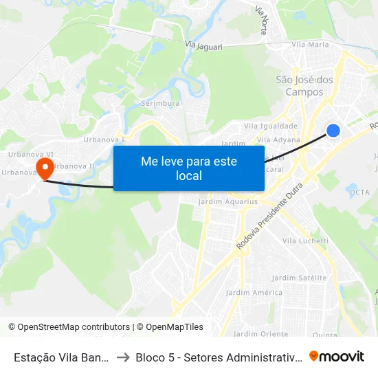 Estação Vila Bandeirantes to Bloco 5 - Setores Administrativos Fve / Univap map