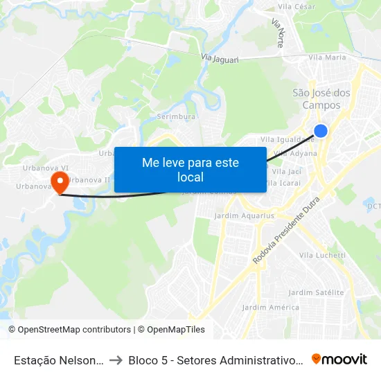 Estação Nelson D'Avila to Bloco 5 - Setores Administrativos Fve / Univap map
