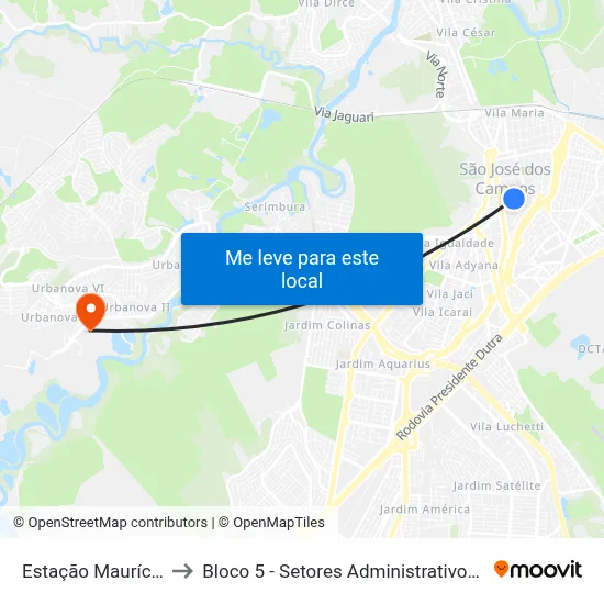 Estação Maurício Cury to Bloco 5 - Setores Administrativos Fve / Univap map