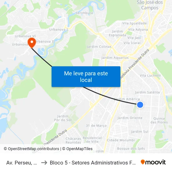 Av. Perseu, 1331 to Bloco 5 - Setores Administrativos Fve / Univap map