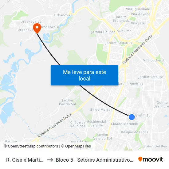 R. Gisele Martins, 350 to Bloco 5 - Setores Administrativos Fve / Univap map