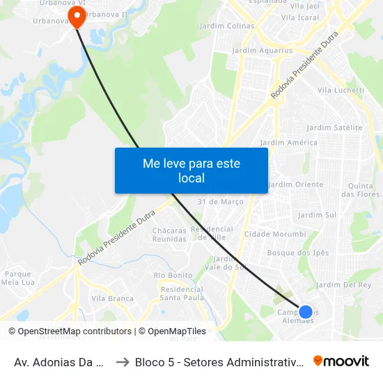 Av. Adonias Da Silva, 571 to Bloco 5 - Setores Administrativos Fve / Univap map