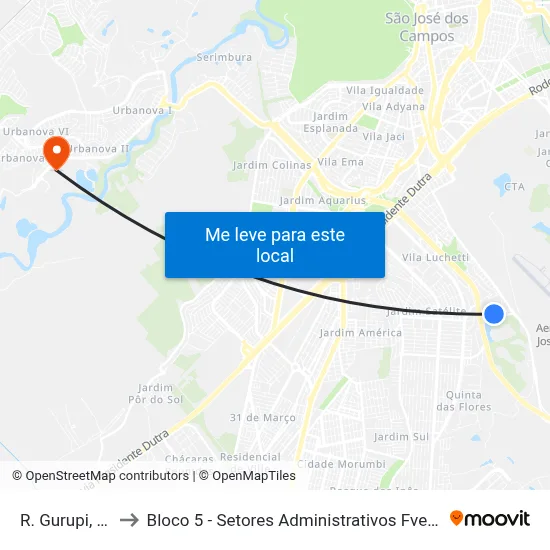 R. Gurupi, 293 to Bloco 5 - Setores Administrativos Fve / Univap map