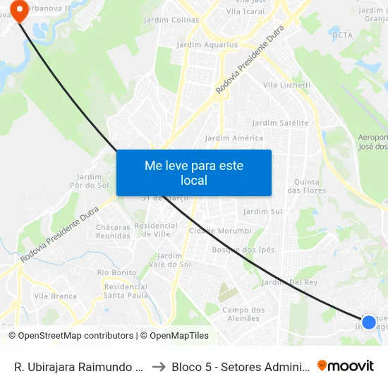 R. Ubirajara Raimundo De Souza, Lado 294 to Bloco 5 - Setores Administrativos Fve / Univap map