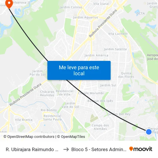 R. Ubirajara Raimundo De Souza, Oposto 393 to Bloco 5 - Setores Administrativos Fve / Univap map