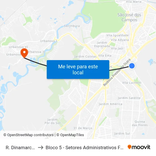 R. Dinamarca, 99 to Bloco 5 - Setores Administrativos Fve / Univap map