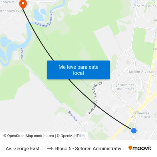 Av. George Eastman, 651 to Bloco 5 - Setores Administrativos Fve / Univap map