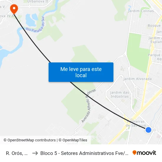 R. Orós, 445 to Bloco 5 - Setores Administrativos Fve / Univap map