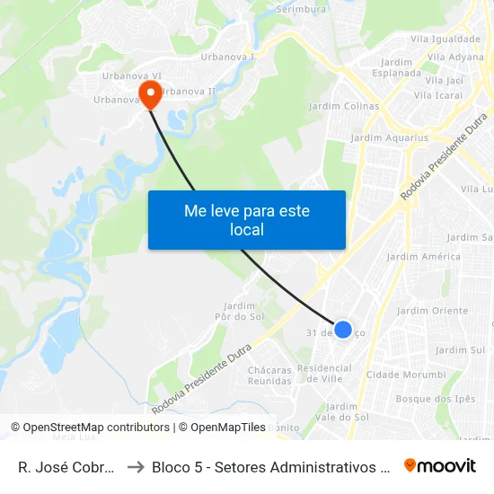 R. José Cobra, 815 to Bloco 5 - Setores Administrativos Fve / Univap map