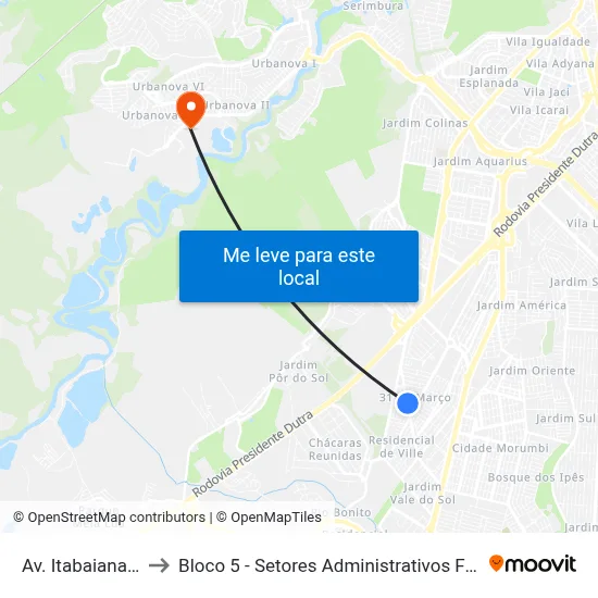 Av. Itabaiana, 544 to Bloco 5 - Setores Administrativos Fve / Univap map