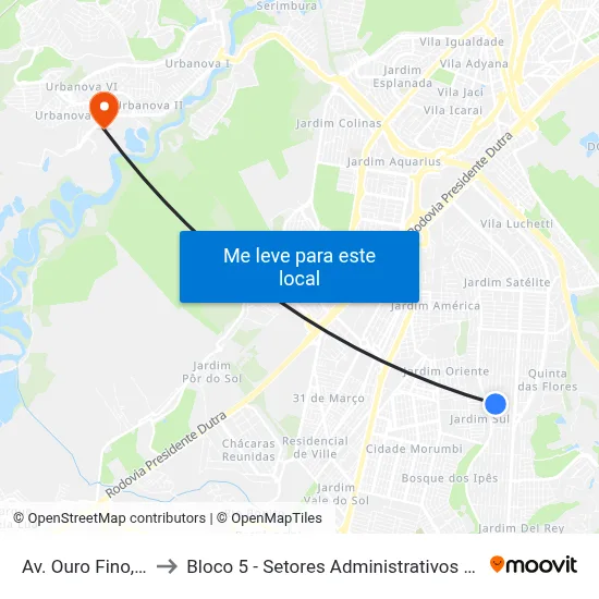 Av. Ouro Fino, 1141 to Bloco 5 - Setores Administrativos Fve / Univap map