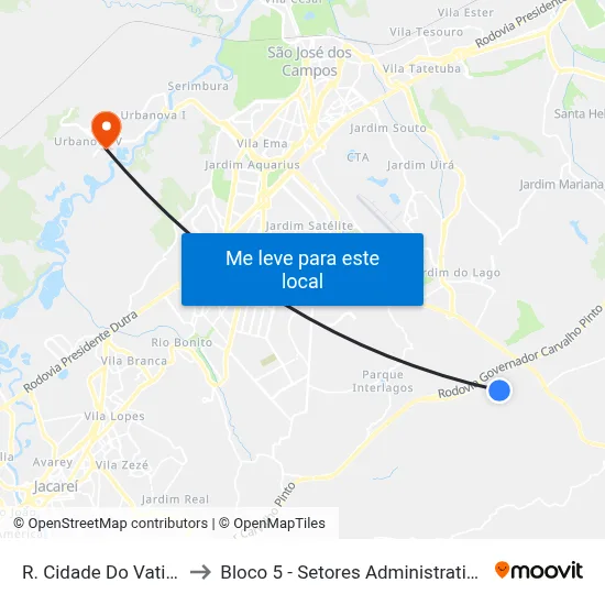 R. Cidade Do Vaticano, 302 to Bloco 5 - Setores Administrativos Fve / Univap map