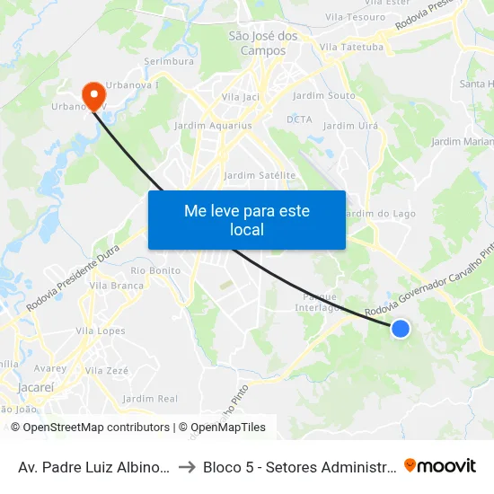 Av. Padre Luiz Albino Bertolotti, 900 to Bloco 5 - Setores Administrativos Fve / Univap map
