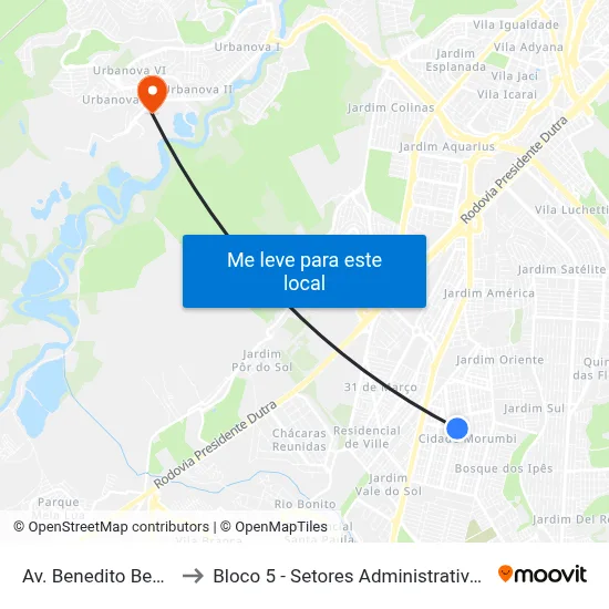Av. Benedito Bento, S/Nº to Bloco 5 - Setores Administrativos Fve / Univap map