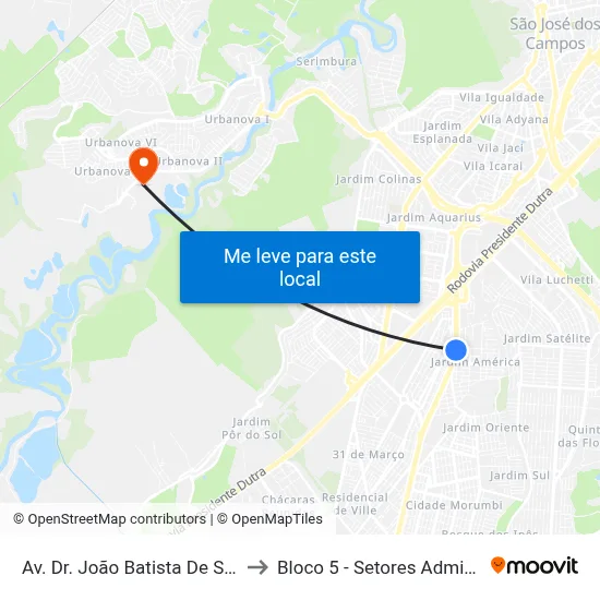 Av. Dr. João Batista De Souza Soares, Atrás 380 to Bloco 5 - Setores Administrativos Fve / Univap map