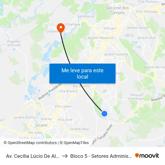 Av. Cecília Lúcio De Almeida Mota, 851 to Bloco 5 - Setores Administrativos Fve / Univap map