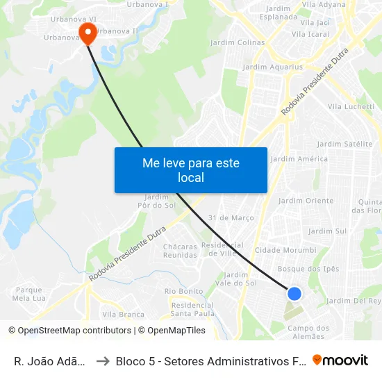 R. João Adão, 240 to Bloco 5 - Setores Administrativos Fve / Univap map