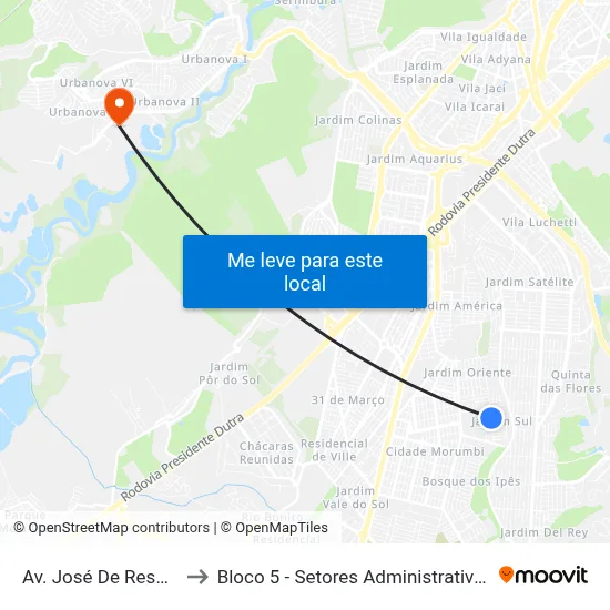 Av. José De Resende, 361 to Bloco 5 - Setores Administrativos Fve / Univap map