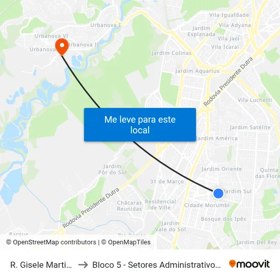 R. Gisele Martins, 330 to Bloco 5 - Setores Administrativos Fve / Univap map