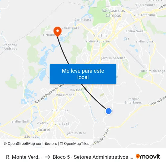 R. Monte Verde, 123 to Bloco 5 - Setores Administrativos Fve / Univap map