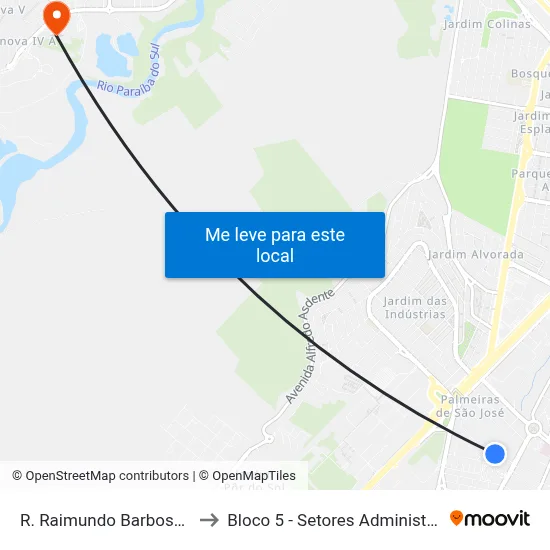 R. Raimundo Barbosa Nogueira, 251 to Bloco 5 - Setores Administrativos Fve / Univap map