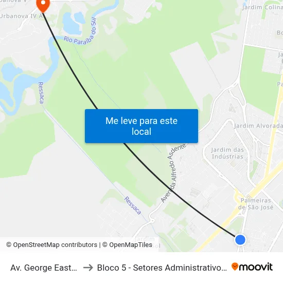 Av. George Eastman, 63 to Bloco 5 - Setores Administrativos Fve / Univap map