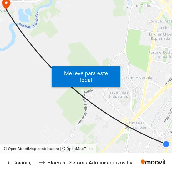 R. Goiânia, 124 to Bloco 5 - Setores Administrativos Fve / Univap map