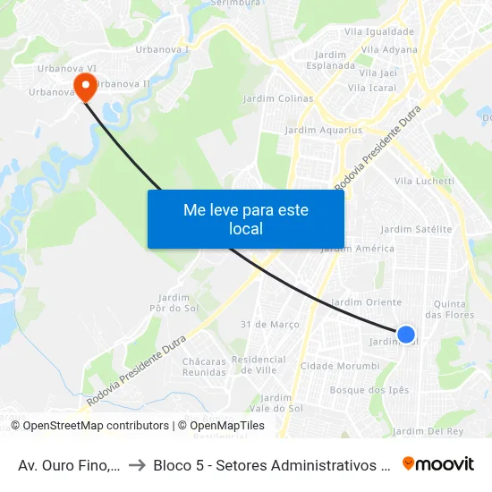 Av. Ouro Fino, 1230 to Bloco 5 - Setores Administrativos Fve / Univap map