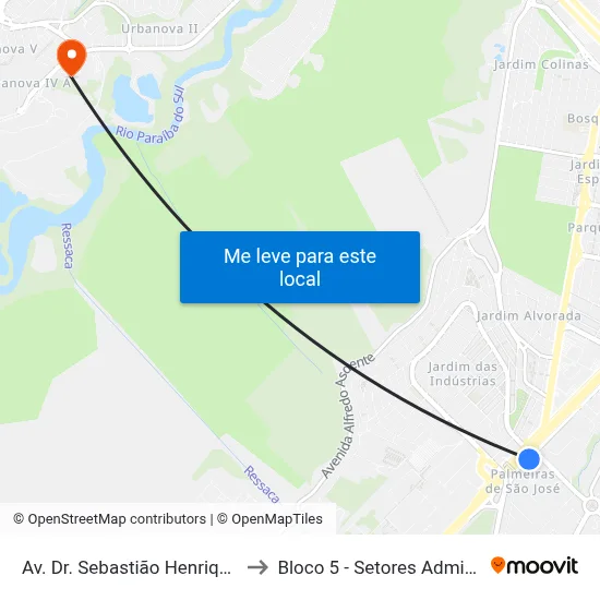 Av. Dr. Sebastião Henrique Da Cunha Pontes, 29 to Bloco 5 - Setores Administrativos Fve / Univap map