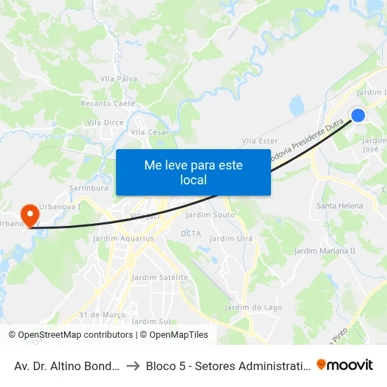 Av. Dr. Altino Bondesan, S/Nº to Bloco 5 - Setores Administrativos Fve / Univap map