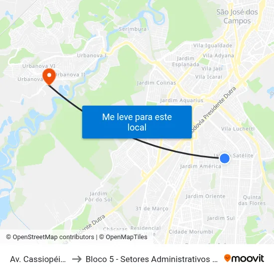 Av. Cassiopéia, 870 to Bloco 5 - Setores Administrativos Fve / Univap map