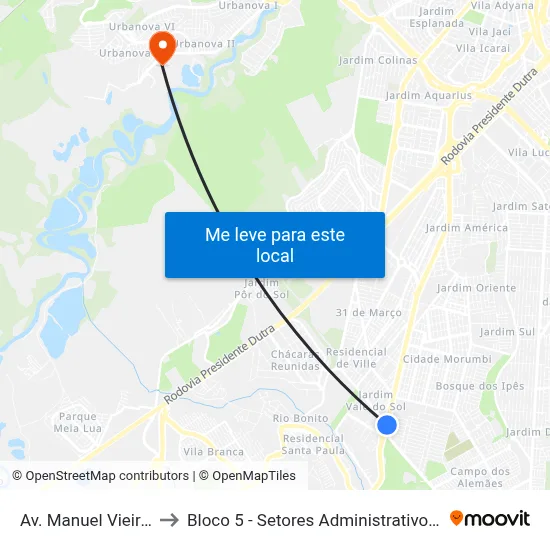 Av. Manuel Vieira, 4139 to Bloco 5 - Setores Administrativos Fve / Univap map