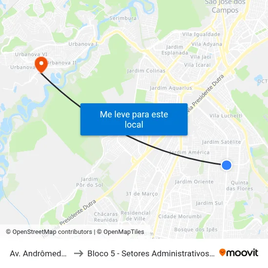 Av. Andrômeda, 2530 to Bloco 5 - Setores Administrativos Fve / Univap map