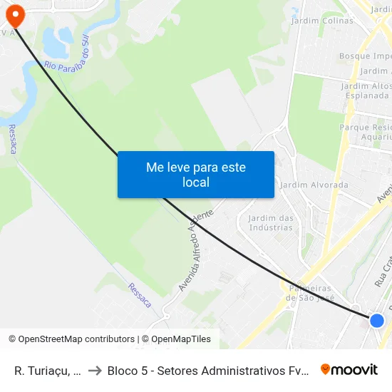 R. Turiaçu, 217 to Bloco 5 - Setores Administrativos Fve / Univap map