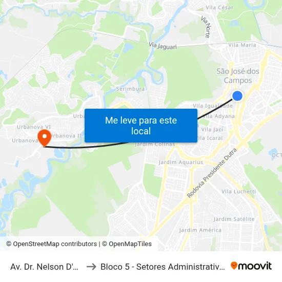 Av. Dr. Nelson D'Avila, 485 to Bloco 5 - Setores Administrativos Fve / Univap map