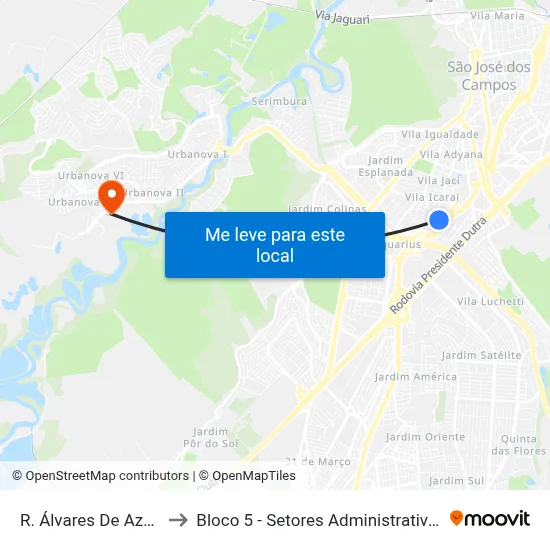 R. Álvares De Azevedo, 65 to Bloco 5 - Setores Administrativos Fve / Univap map