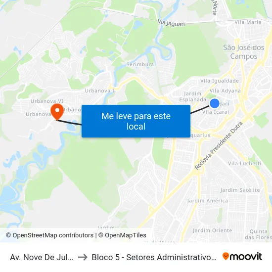 Av. Nove De Julho, 899 to Bloco 5 - Setores Administrativos Fve / Univap map