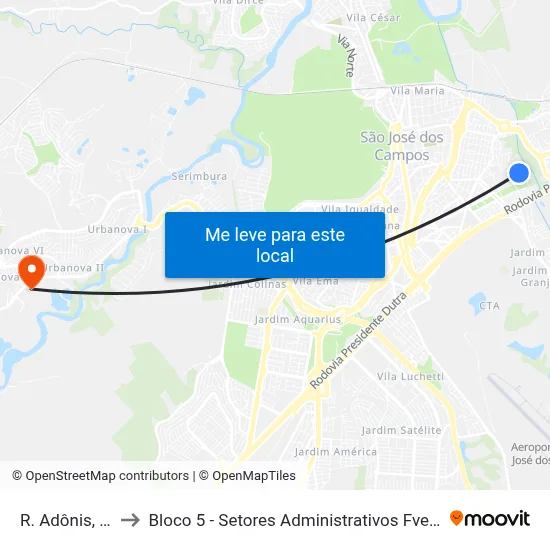 R. Adônis, 115 to Bloco 5 - Setores Administrativos Fve / Univap map