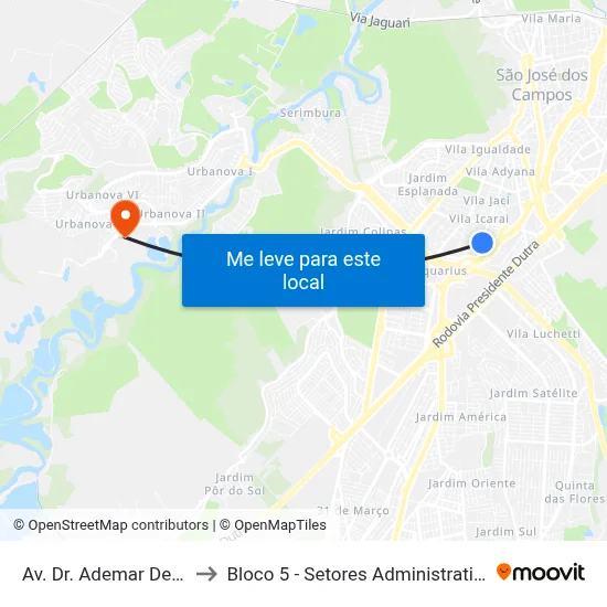 Av. Dr. Ademar De Barros, 29 to Bloco 5 - Setores Administrativos Fve / Univap map
