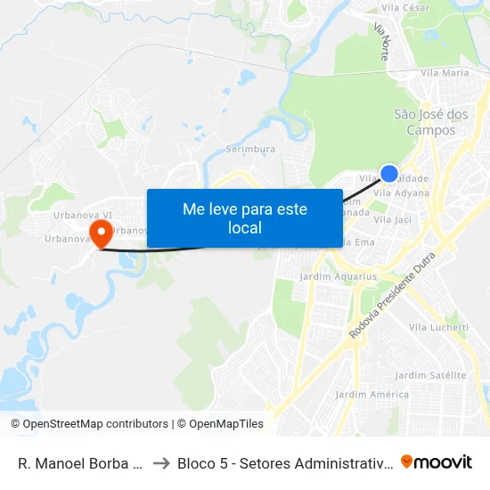 R. Manoel Borba Gato, 128 to Bloco 5 - Setores Administrativos Fve / Univap map