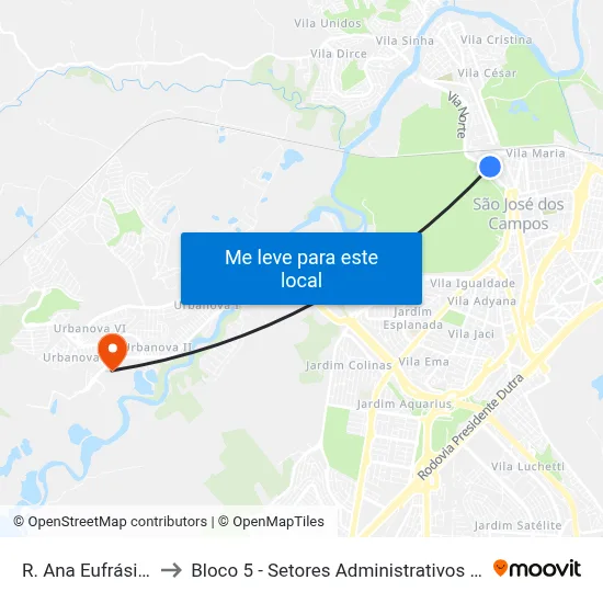 R. Ana Eufrásia, 108 to Bloco 5 - Setores Administrativos Fve / Univap map