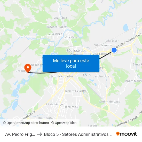 Av. Pedro Friggi, 13 to Bloco 5 - Setores Administrativos Fve / Univap map