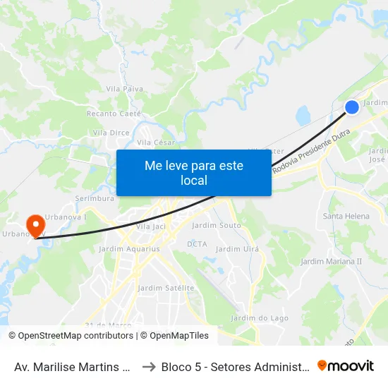 Av. Marilise Martins Dos Santos, 900 to Bloco 5 - Setores Administrativos Fve / Univap map