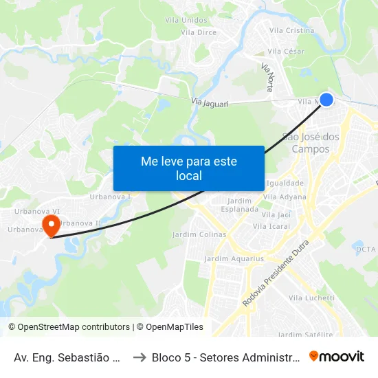 Av. Eng. Sebastião Gualberto, 900 to Bloco 5 - Setores Administrativos Fve / Univap map