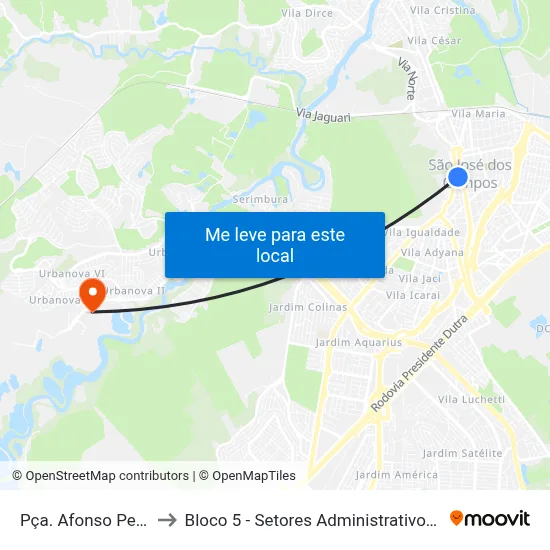 Pça. Afonso Pena, 158 to Bloco 5 - Setores Administrativos Fve / Univap map