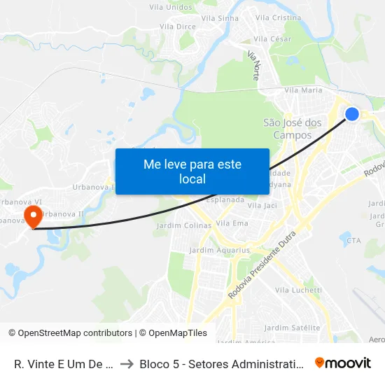 R. Vinte E Um De Abril, 495 to Bloco 5 - Setores Administrativos Fve / Univap map