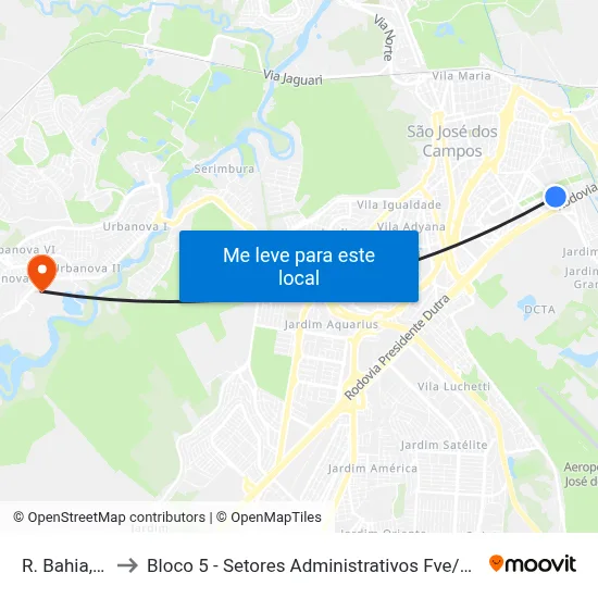 R. Bahia, 87 to Bloco 5 - Setores Administrativos Fve / Univap map