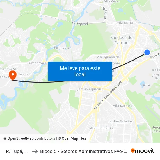 R. Tupã, 259 to Bloco 5 - Setores Administrativos Fve / Univap map
